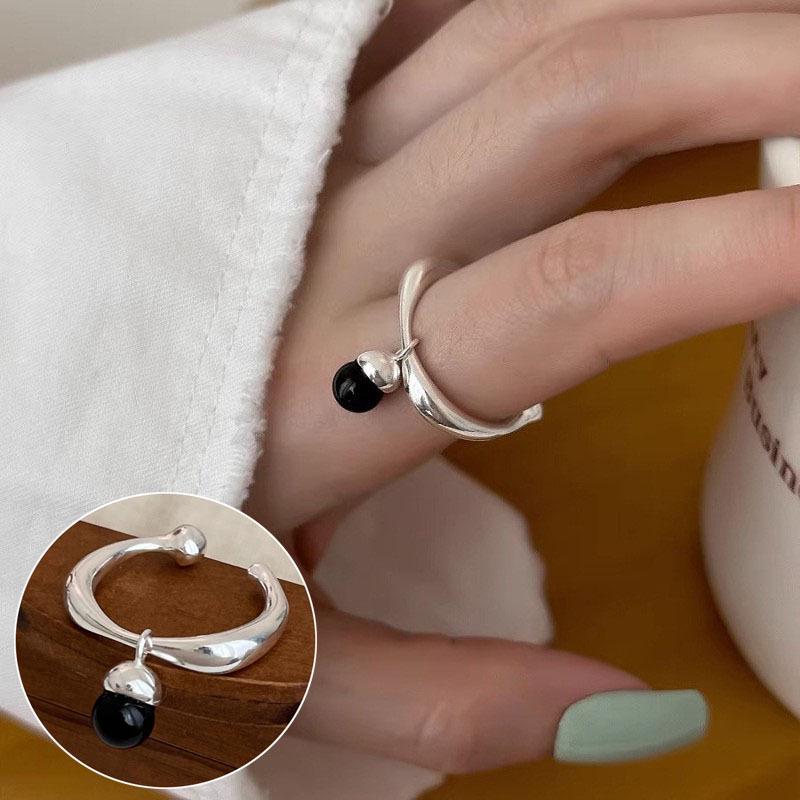 Women's Retro Black Oval Geometric Open Ring - Versatile Fashion Index Finger Jewelry