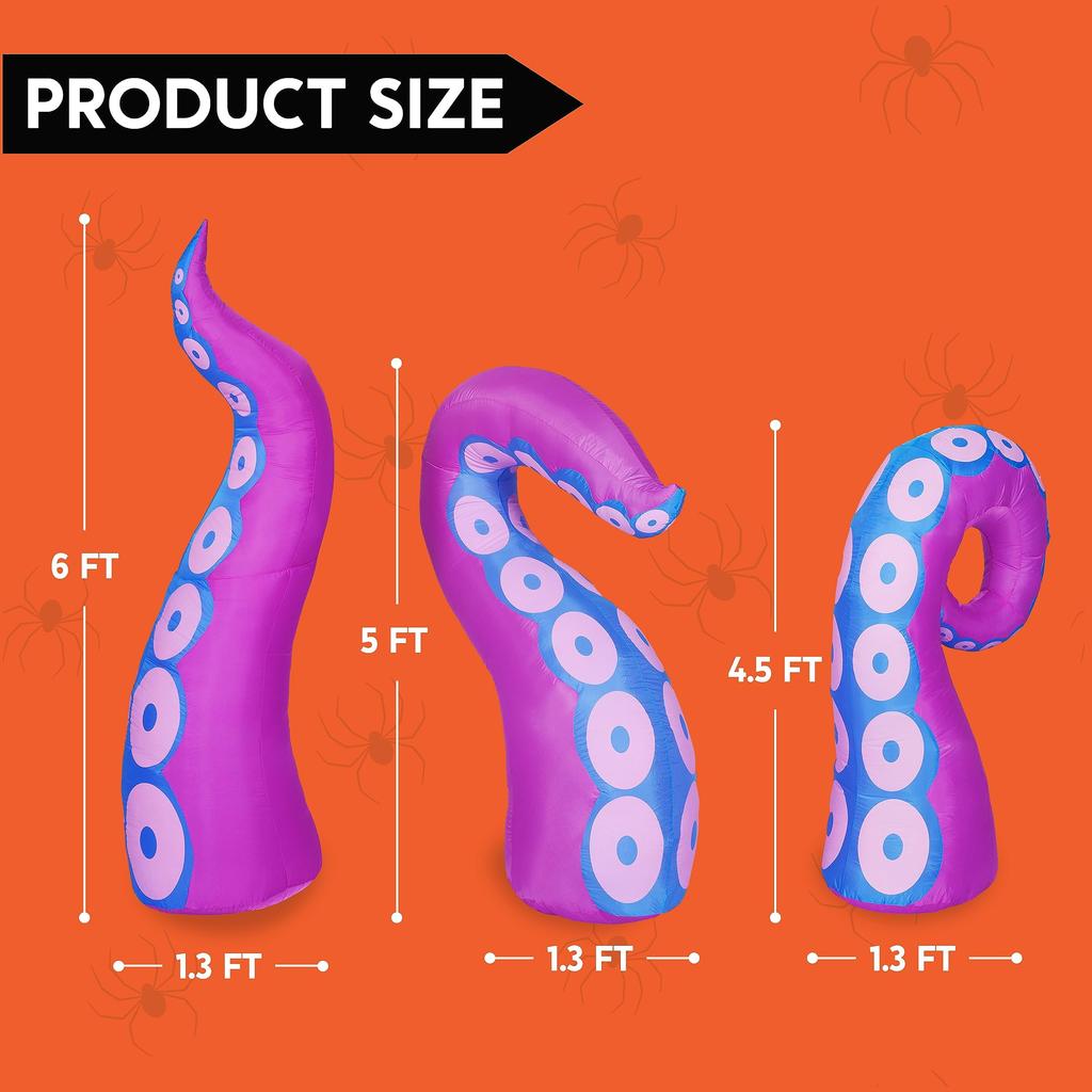Joyfy Halloween Uppblåsbar Utomhus 3 st Jättebläckfisk Tentakel Bröt Ut från Fönster Blås Upp Uppblåsbar för Fönsterdekoration