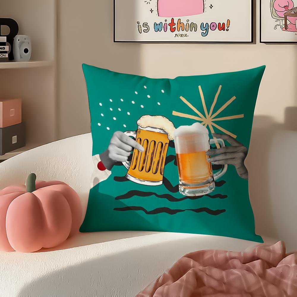 Rustikal Gemütlich Kunst Bier Wein Retro Stil Kissenbezug Kissenhülle Kurzer Plüsch Verdeckter Reißverschluss Zimmer Sofa Kissenbezug