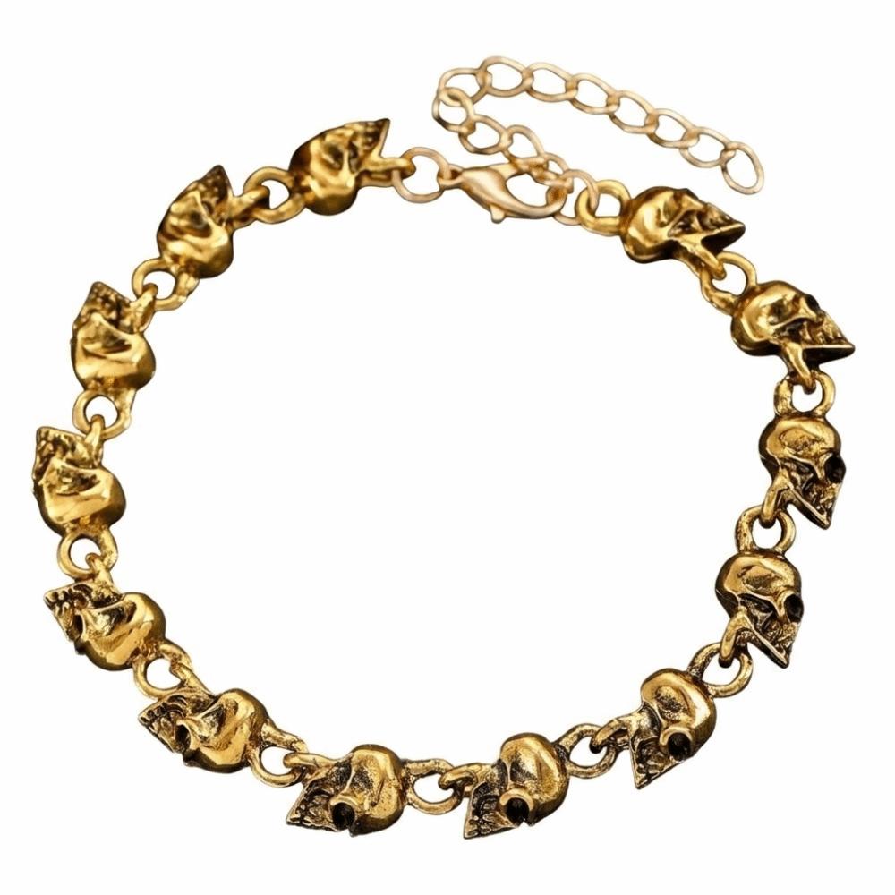 Punk Style Skull Necklace Gothic Beaded Bracelet Creative Clavicle Chain Gift Gold Bracelet