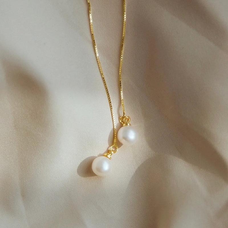 Gold Plated Pearl Threader Earrings, Delicate Long Chain Drop Earrings for Women