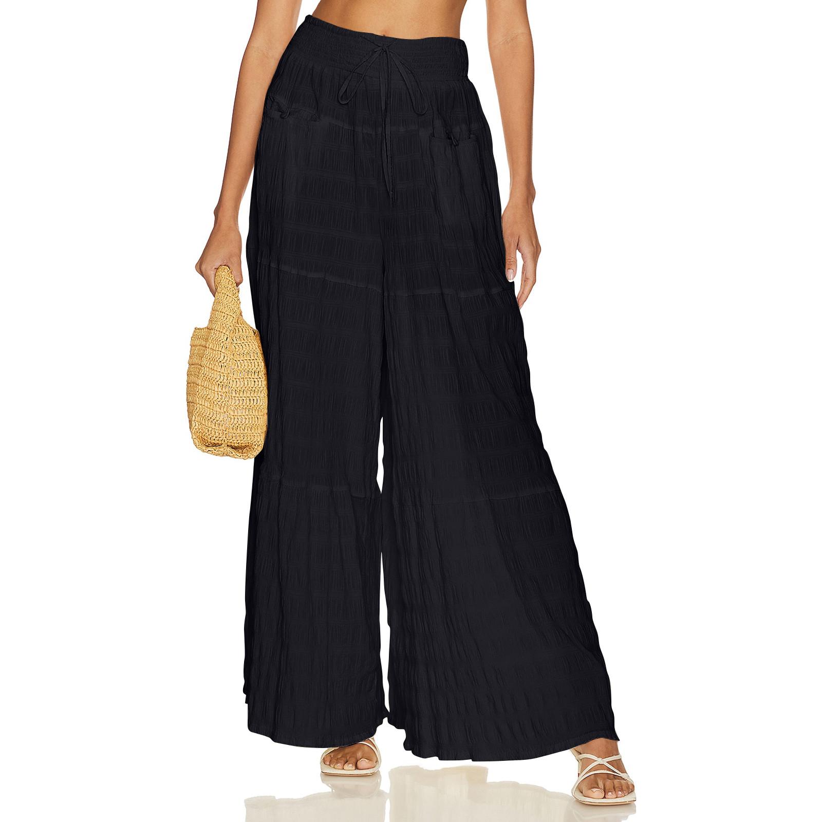 

Women s Sports Fitness Pants Casual Loose High Waist Pants Drawstring Jogging Pants Women s Straight Leg Wide Leg Pants Casual Pants Yoga Pants L чёрный