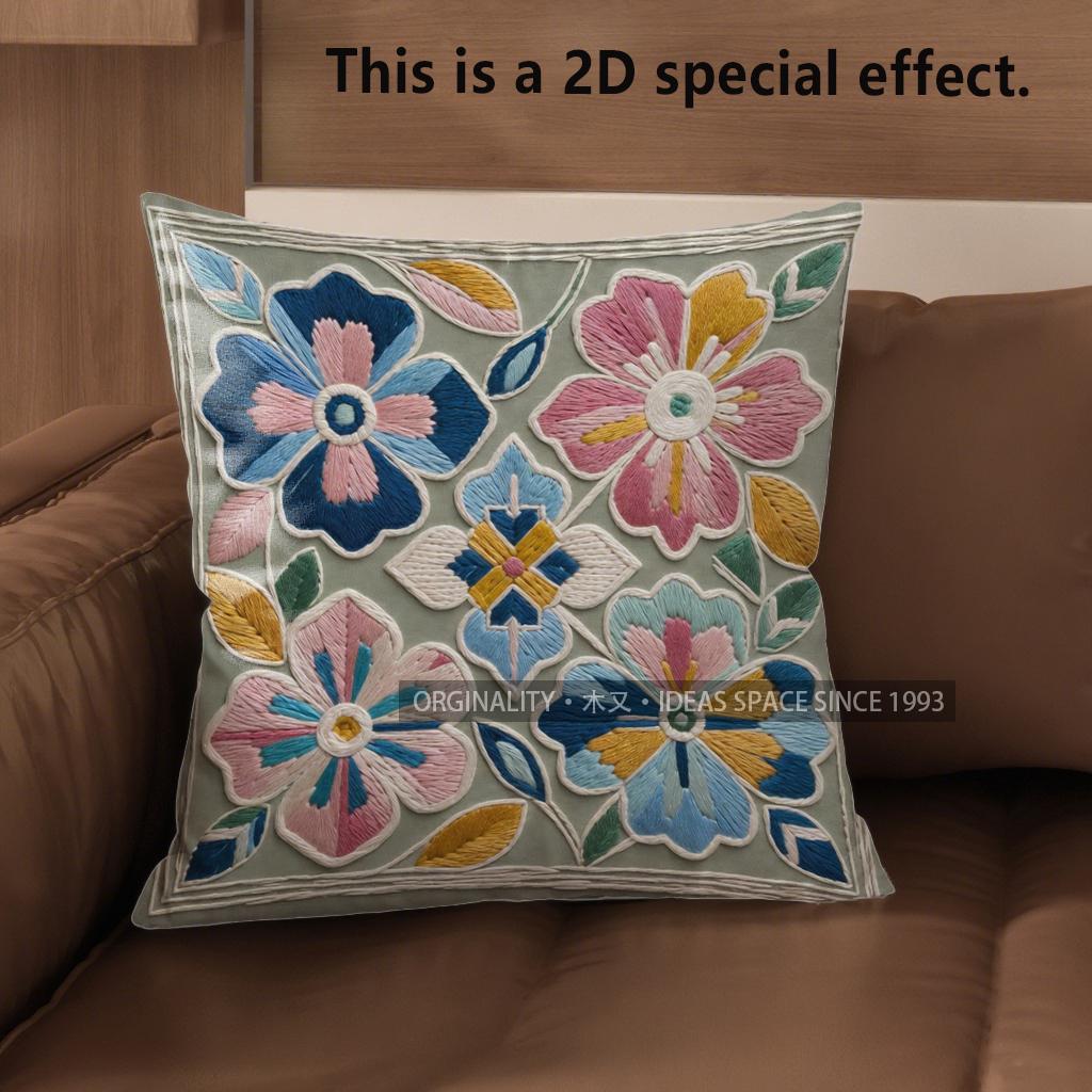 2D Floral Embroidered Pattern Decorative Pillow Covers Pattern Cushion Cover Suitable For Sofa Bedroom Car Pillow Cover