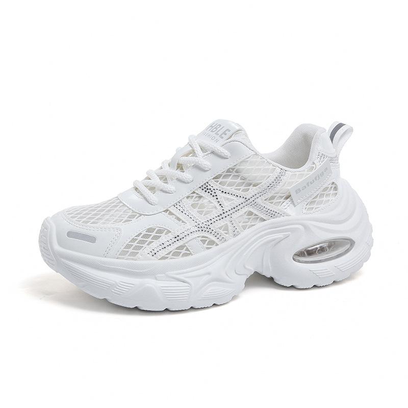 Women'S  Spring New Breathable Hollow Mesh Platform Sneakers Thick-Soled Heightening Slim All-Match Casual Sports Shoes