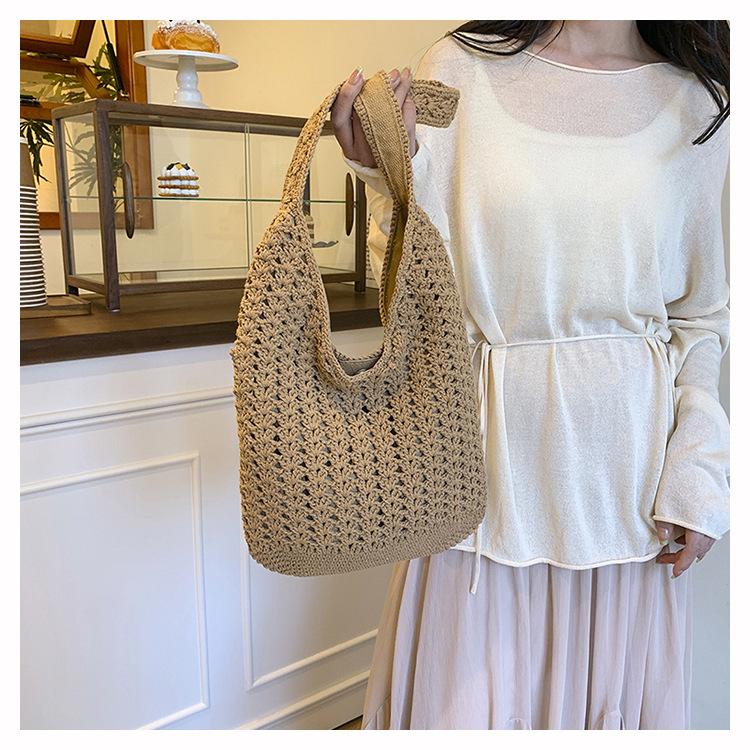 Spring hollow woven bag women's new vacation beach bag commuter shoulder tote bag knitted bag