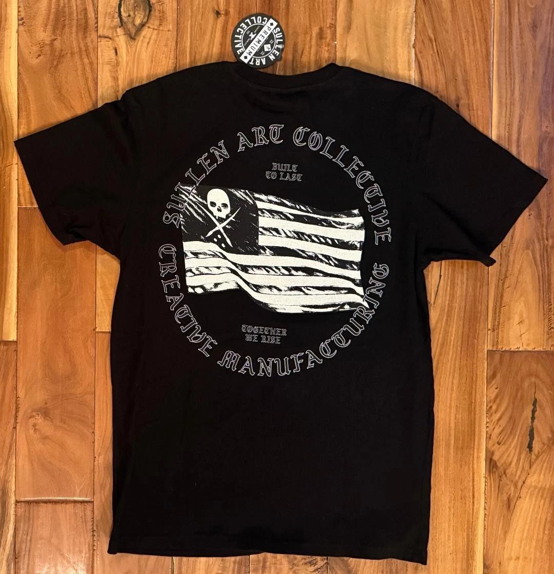 

NWT Men Sullen Premium 2-Sided Graphic M Black T Shirt Flag Grunge Goth Skull M
