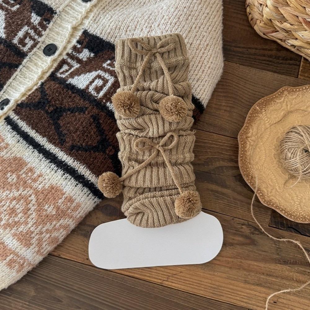 New Solid Color Leg Warmers Thickened Knitted Bow Middle Tube Socks Harajuku Boot Covers Women