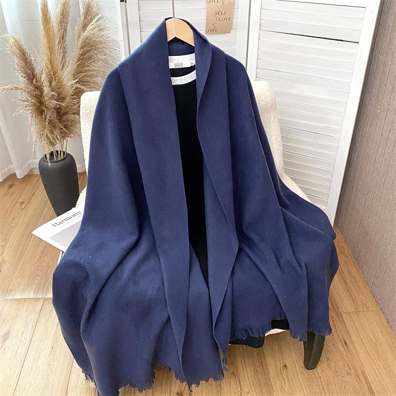 Women S Solid Color Faux Cashmere Scarf Elegant Warm Shawl