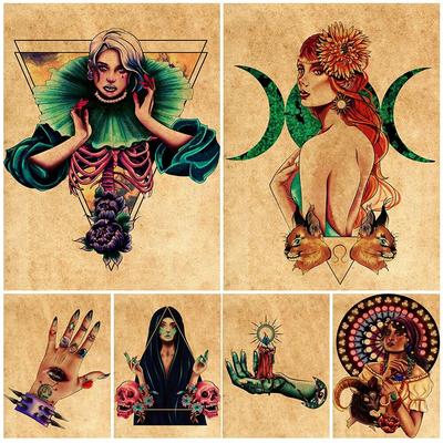 Vampire Raven Queen And Witch Hands Vintage Wall Art Canvas Painting Abstract Priestess Witchcraft Art Poster And Print Decor No Frame