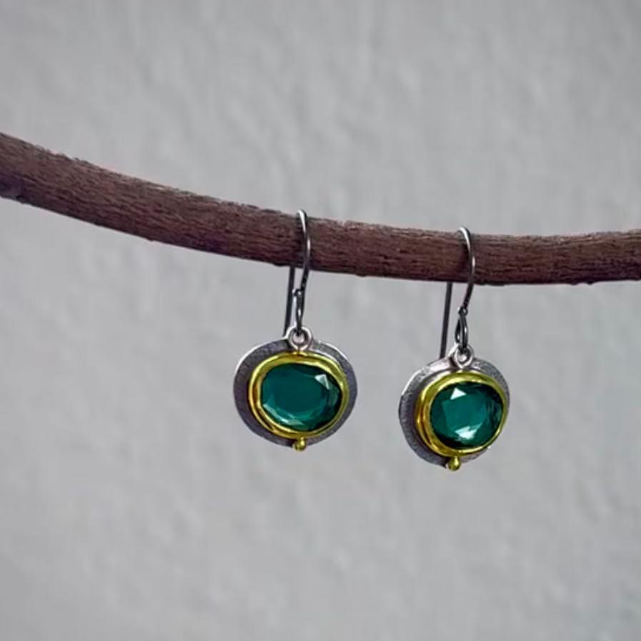 Eco-friendly Gunmetal Alloy Earrings with Blue Gemstone for Women