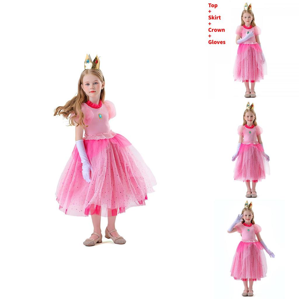 Super Mario Bros Kids Princess Peach Cosplay Costume For Halloween And Stage Performances