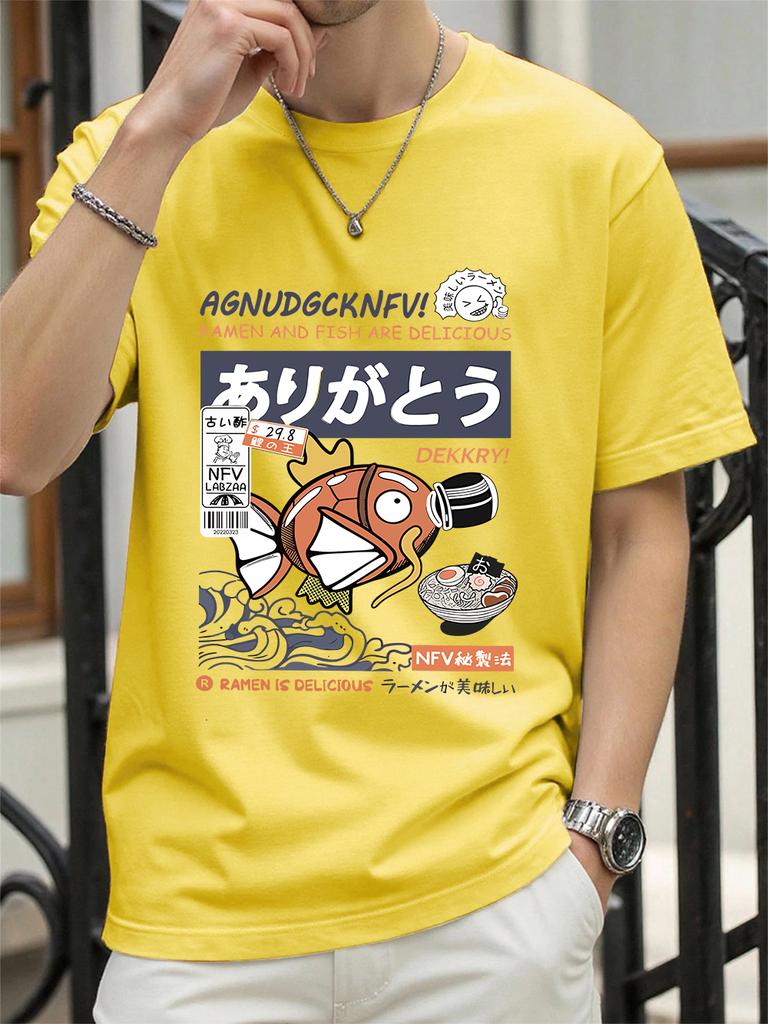 Harajuku Fish Eating Noodles Printing TShirts Womens Summer Cotton Tops ONeck Soft Loose Short Sleeve T Shirts Casual Clothes