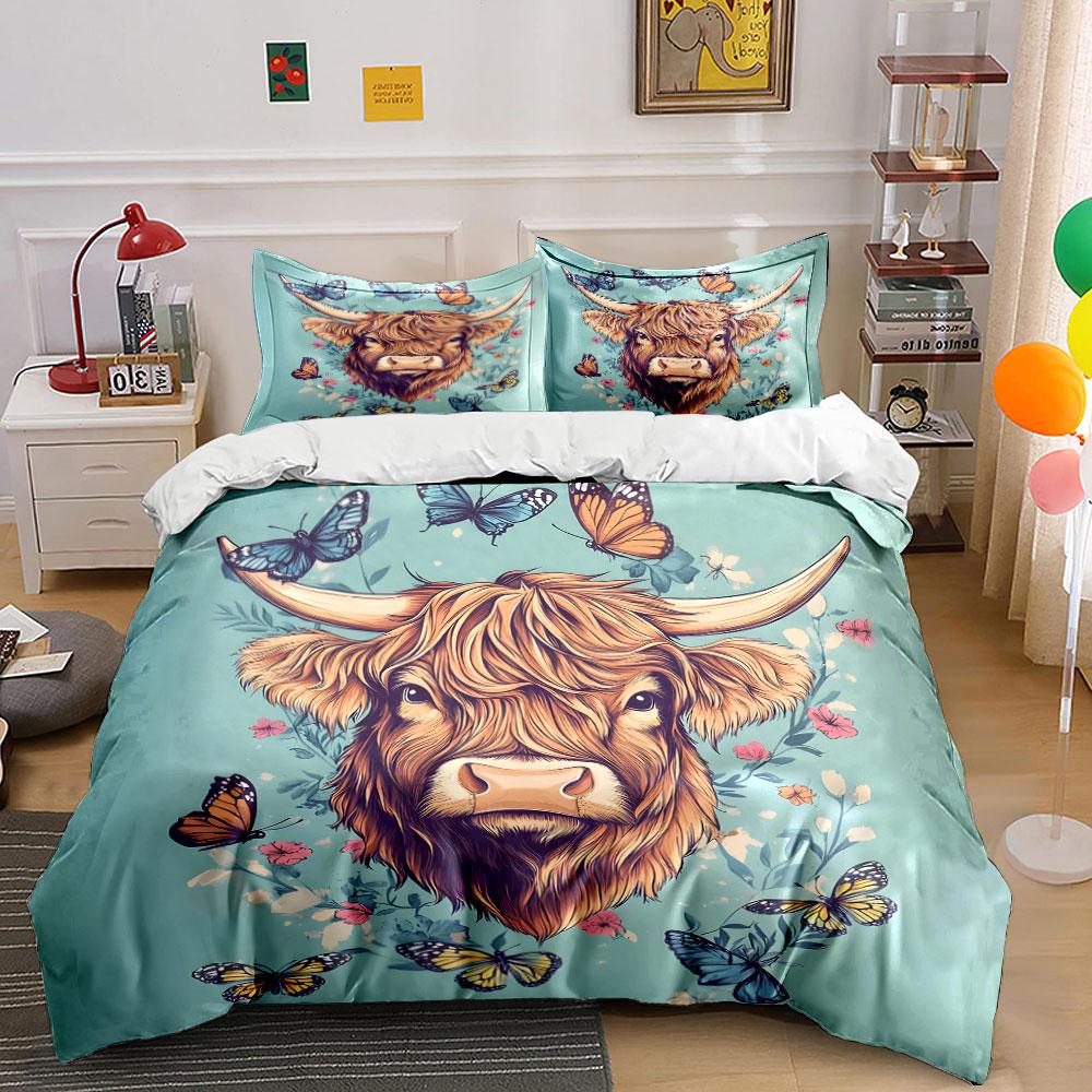 Highland Cow Art Print Set Multiple Sizes Kid'S And Adults' Bedroom Exquisite 3Pc Bedding Set, Gift