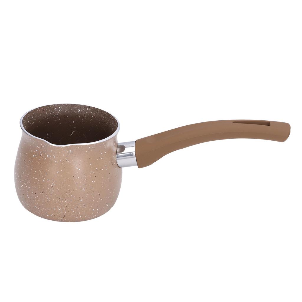 Nonstick Milk Pan 8cm Dia Single Handle Aluminum Alloy Cooking Pot for Coffee Butter ChocolateBrown