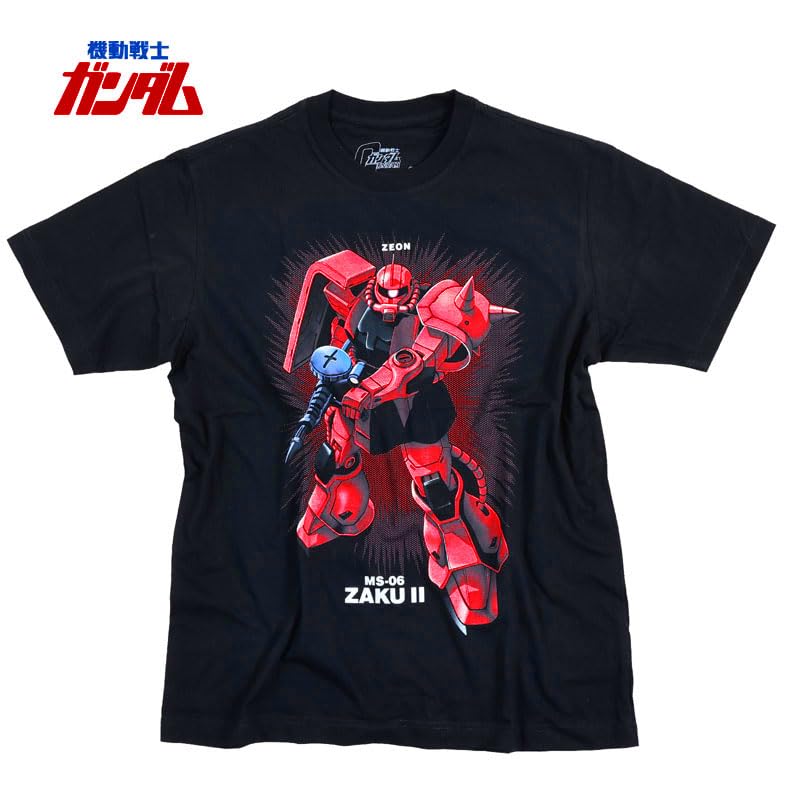 EVERSOUL Mobile Suit Gundam Short Sleeve T-Shirt, Red Comet, Char's Zaku, Mobile Suit, Zeon Forces, Men's, Black, Size L [Parallel Import]