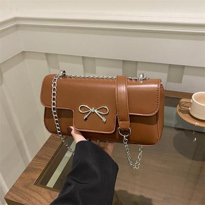 Nouveau sac à main pour femme à la mode, grande capacité, couleur unie texturée, nœud, style rétro, baguette, bandoulière unique, sous le bras, petit carré