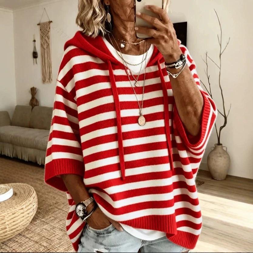 Women's European-American Style Knit Hooded Drawstring Sweater
