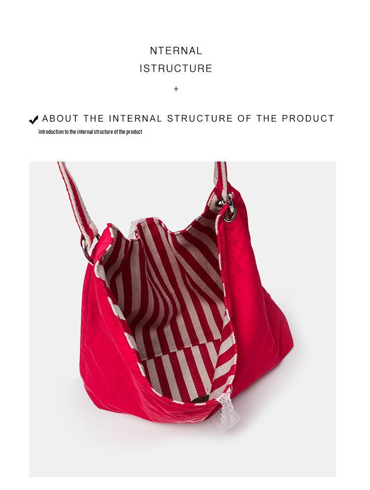 Reversible Striped Canvas Tote Bag - Korean Style, Large Capacity, Fashionable and Versatile for Everyday Use