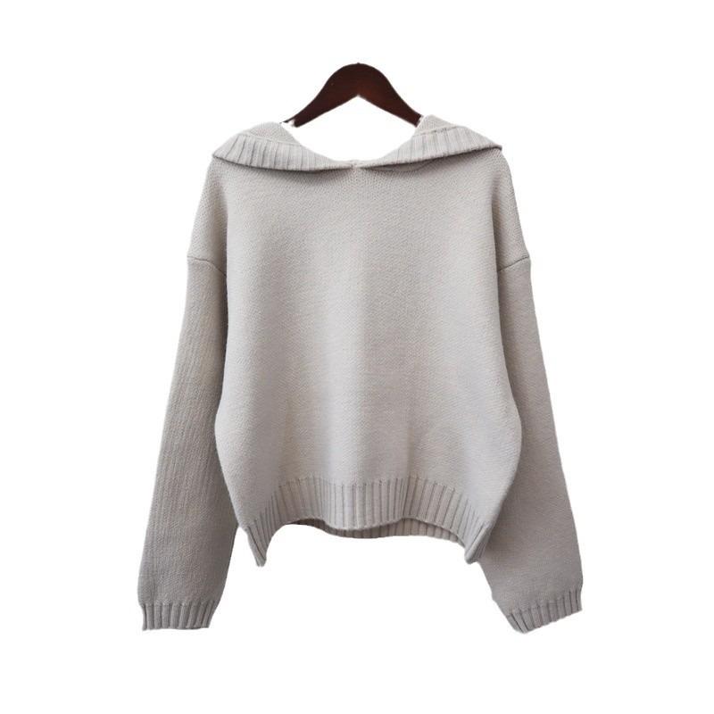 Thickened Hooded Knitted Sweater Top Autumn and Winter New Simple Style Solid Color Loose and Thin Sweater Pullover Woman