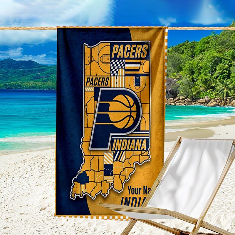Custom Name Beach Towel Pacers Basketball Team Beach Towel, Soft Microfiber, Gift for Her/Him, Birthday, for Pool, Beach, Travel, Fan gifts