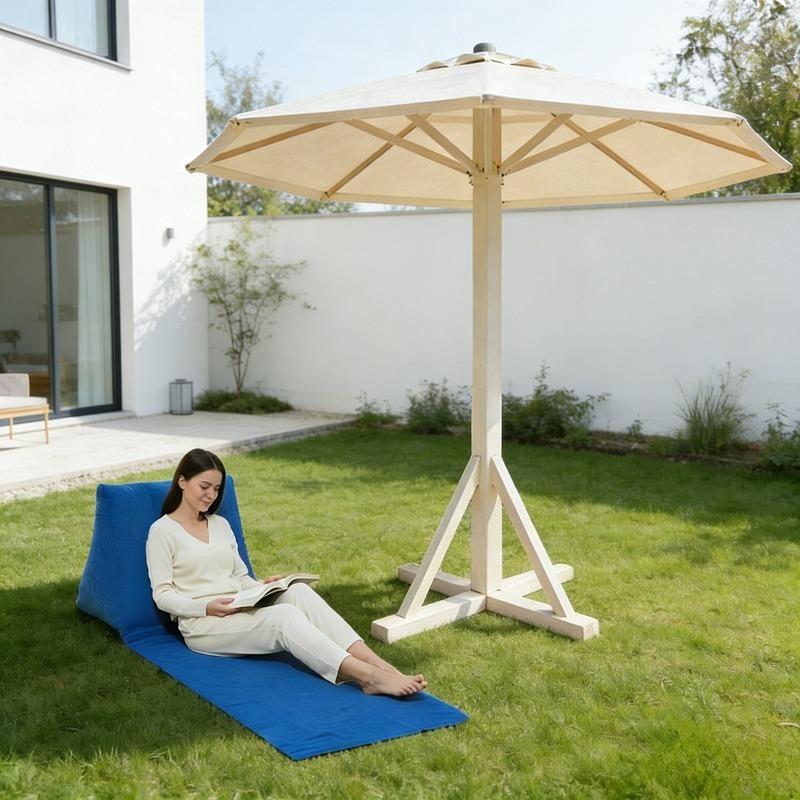 1Pc Inflatable Flocked Beach Mat With Headrest And Triangular Pillow - Portable And Foldable Sandproof Mat Suitable For Outdoor Camping, Poolside сапфир синий