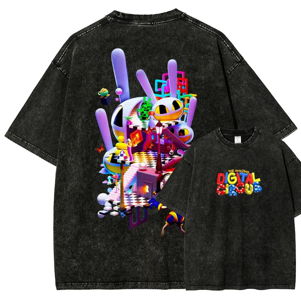 The Amazing Digital Circus Washed T-shirt 2026 New Model Personality Clothes Shirt Year Round Clothing Retro Loose Oversized Plus Size Unisex