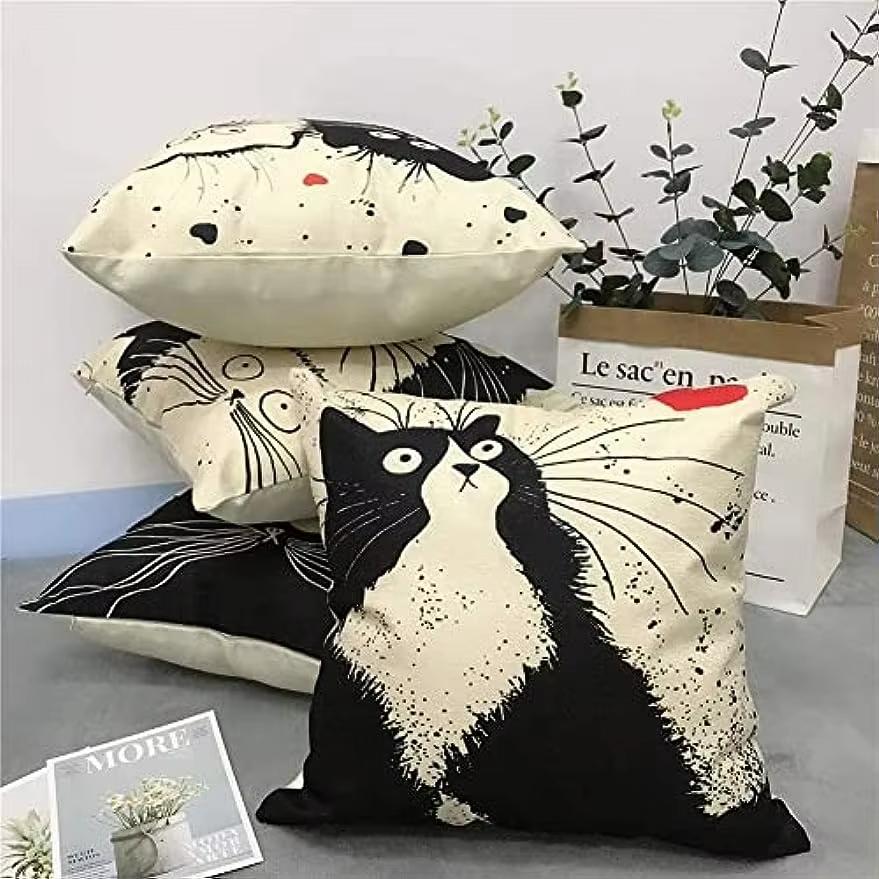 Cute Cat Linen Pillow Cover, Decorative Pillowcase For Home Living Room Sofa Decoration