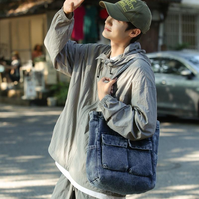 Retro Casual Japanese Denim Messenger Bag Men's Large-capacity Simple Shoulder Messenger Bag Female Student Class Bag