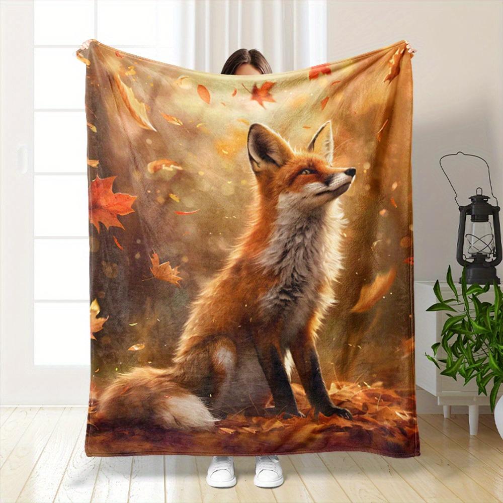 Cute Fox Blanket, Soft and Cozy Flannel Blanket Gift for Adult Teen, Forest Fox Throw Blanket for Nap Bed Sofa Chair Home Decor 75x90cm