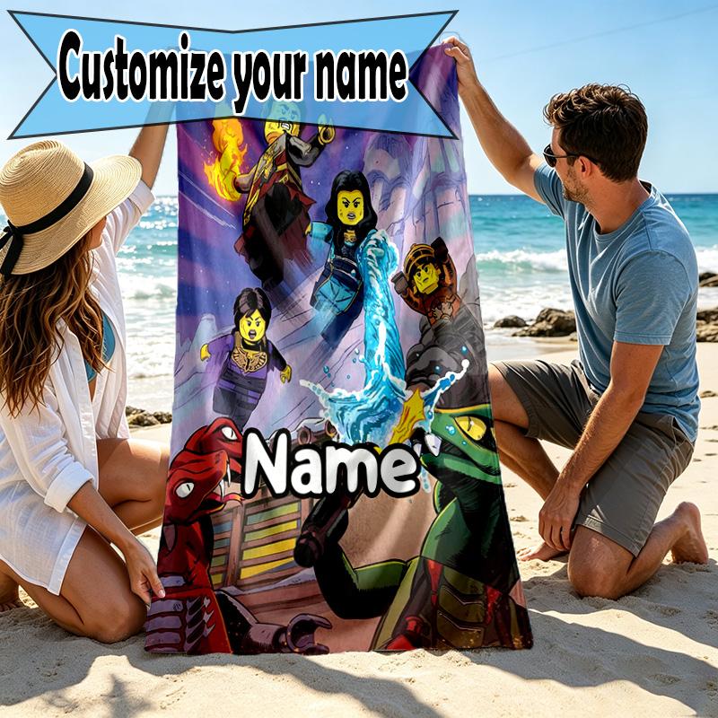 Custom Name Personalized N Nininjago Print Beach Towel, for Trip Camping Beach Party Home Decor, Birthday Gift for Family & Friends
