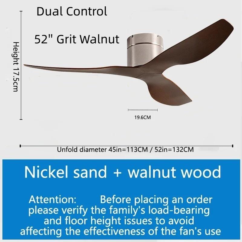 45/52" Nordic Ceiling Fan 35W DC Motor Low Noise Electric Fan 6 Wind Speeds Adjustable Home Restaurant Ceiling Fan