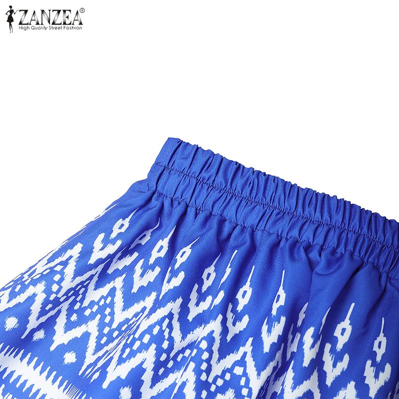 ZANZEA Fuste Lungi Casual pentru Femei cu Talie Elastică la Spate, Largi, cu Imprimeu