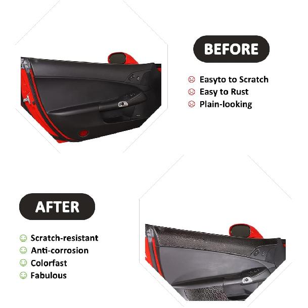 2Pcs Carbon Fiber Inner Front Door Panel Armrest Cover Trim Interior Decoration For Chevrolet Corvette C6 2005-2013 Car Inner Door Panel Trim Sticker