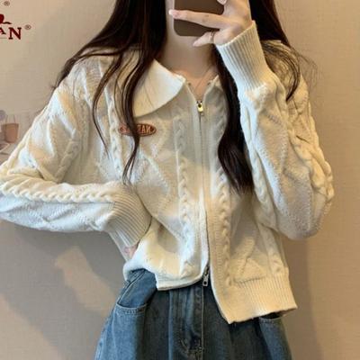 Cardigan Tricoté Court Rétro Américain à Double Fermeture Éclair Automne/hiver Coréen Ample Veste Pull