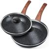 Set med granitstekpannor med glaslock Svart&Trä 20/26 cm 2 st.