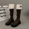 Autumn Winter Short Plush Woman Knee High Boot Fashion Butterfly-knot Knight Long Booties botas feminino