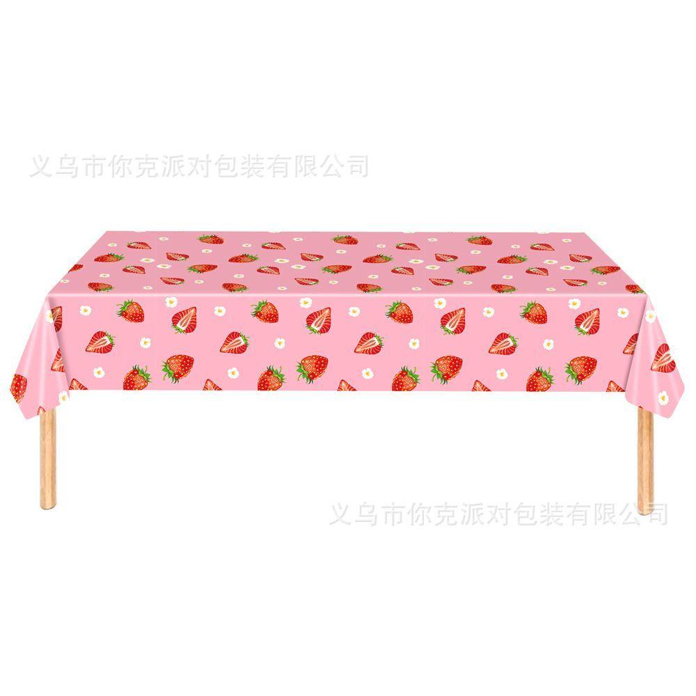 Cute Strawberry Disposable Tableware Set Kids Birthday Party Plates Cups Tablecloth Decor