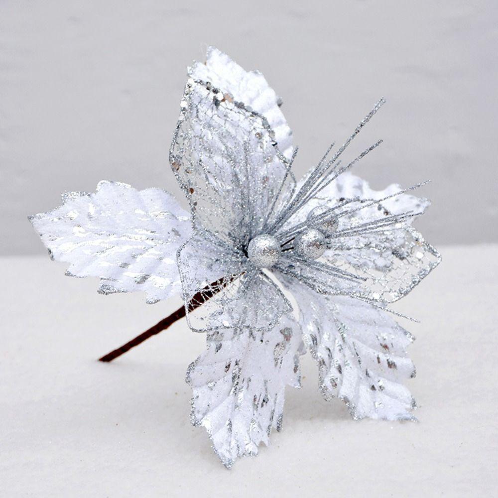 

2pcs 22cm Artificial Poinsettia Flower Sequins Christmas Tree Decorations Hotel Office Decor
