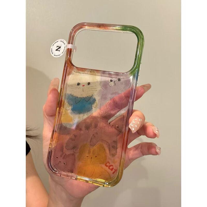 Colorful Graffiti Cat Print Phone Case IPhone 13 14 15 16 17 Pro Max Full Cover Soft Silicone Shockproof