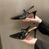 Fashion Metal Buckle Pumps Women Med Heels Footwear Pointed Toe Shoes Ladies Heels Shoes Luxury Female Slingbacks Sandals