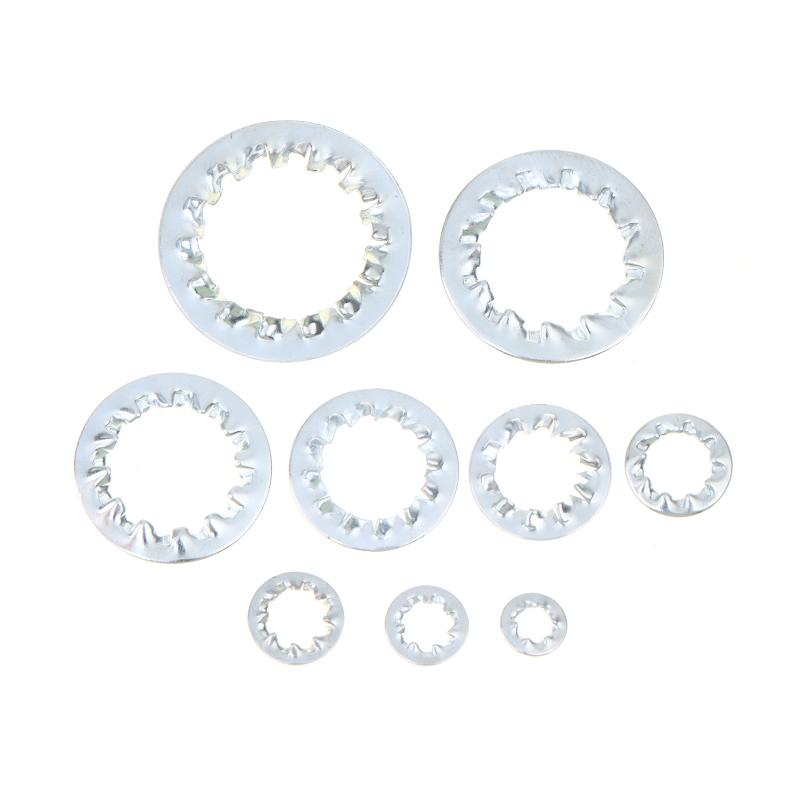 100Pcs M3-M16 Galvanized Carbon Steel Internal Toothed Lock Washers for Electrical Equipment Installation Repairs