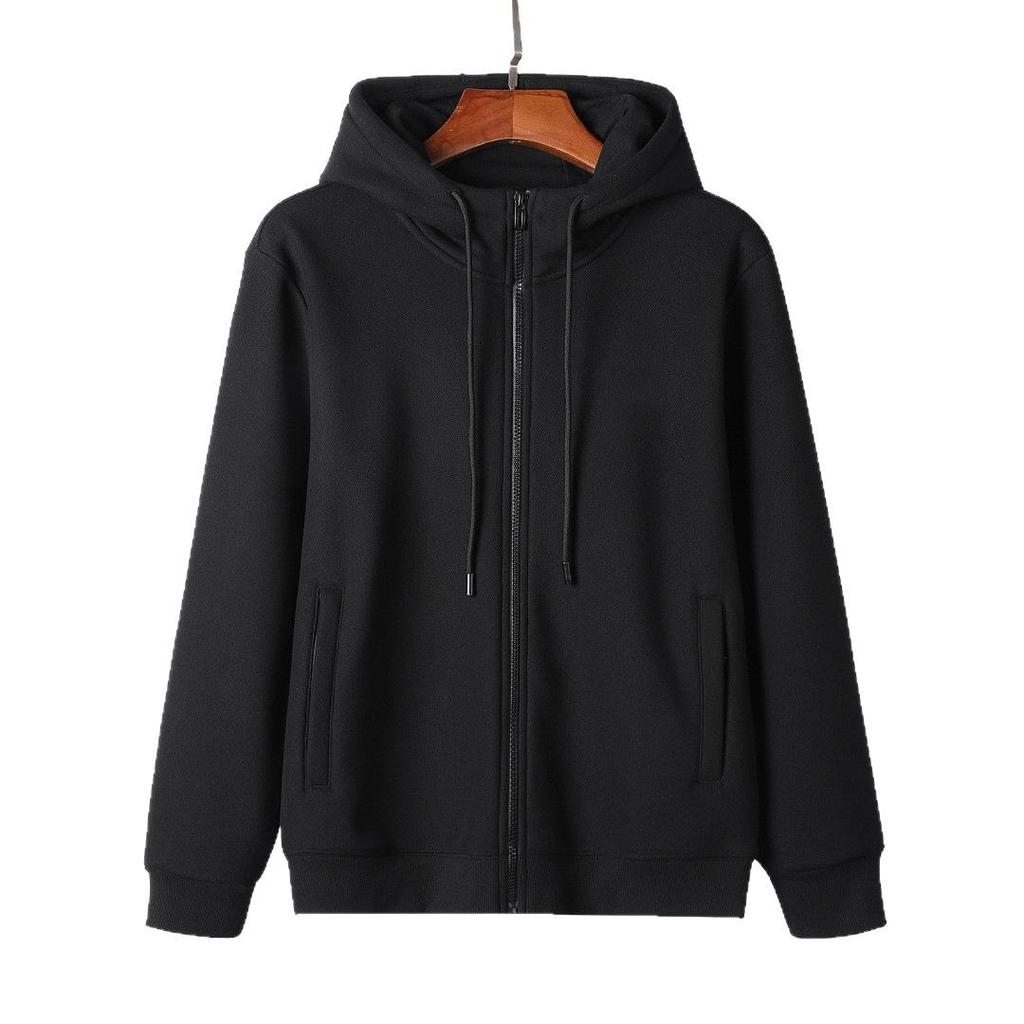 Heavyweight Black Fleece-Lined Hooded Zip-Up Cardigan Jacket