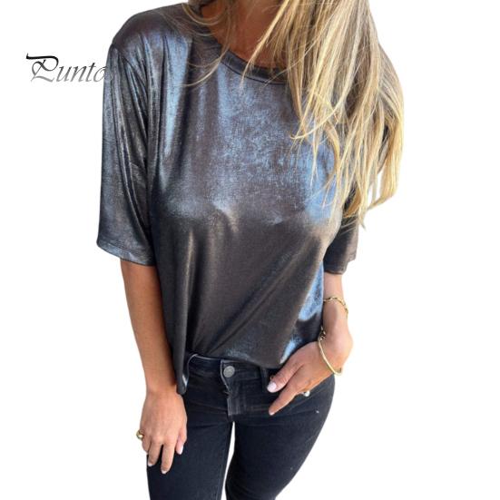 

Женский летний топ с круглым вырезом и короткими рукавами, блузка-пуловер с глянцевой поверхностью, однотонная эластичная футболка для повседневной носки, свидания, вечеринки S чёрный