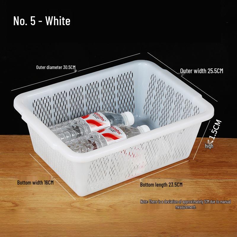 Large White Plastic Rectangular Kitchen Basket for Draining, Washing, and Storage