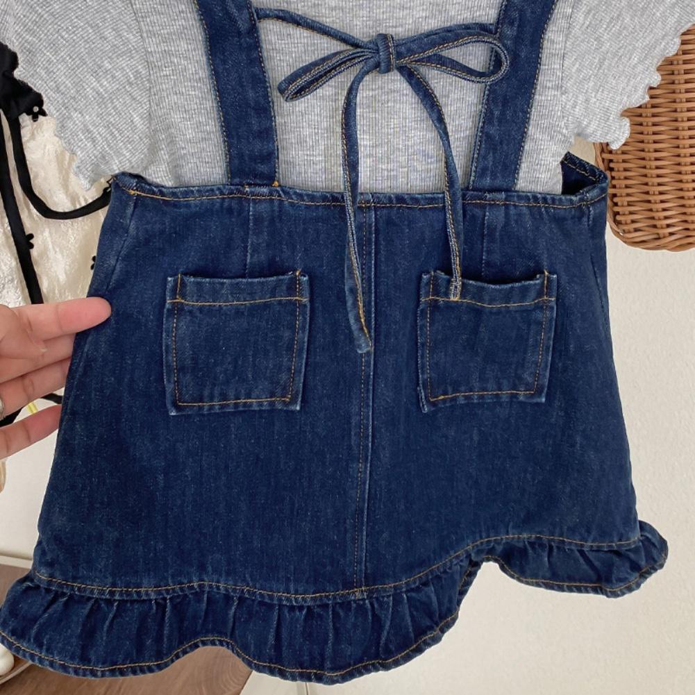 Traje de niña Color sólido Camiseta de manga corta Vestido de mezclilla