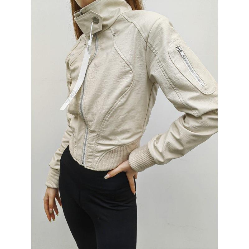 Women's Retro Hong Kong Style Leather Motorcycle Jacket: Punk Fashion Short Jacket for Spring & Autumn