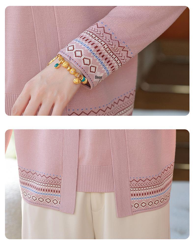 Chic Spring & Autumn Korean Knit Sweater Coat Set for Middle-Aged & Elderly Women