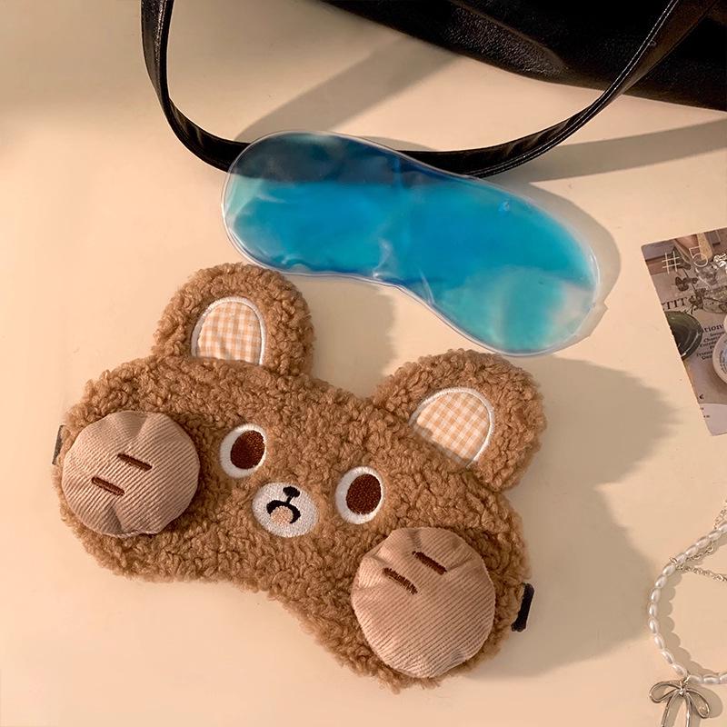 

Cartoon Bear Plush Sleep Mask for Women & Students - Blackout Comfort for Eye Relaxation