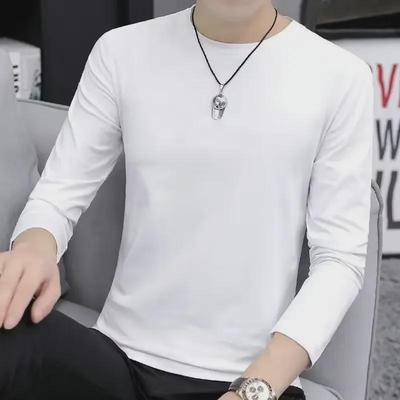 Męski casualowy T-shirt z długim rękawem w jednolitym kolorze - Moda jesienna i wiosenna