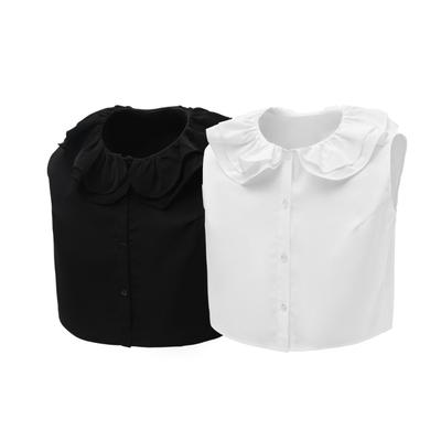 Women Solid Color Fake Collar Detachable Blouse Layered Ruffled Lapel False Collar Button Down Half Shirts Layering Top